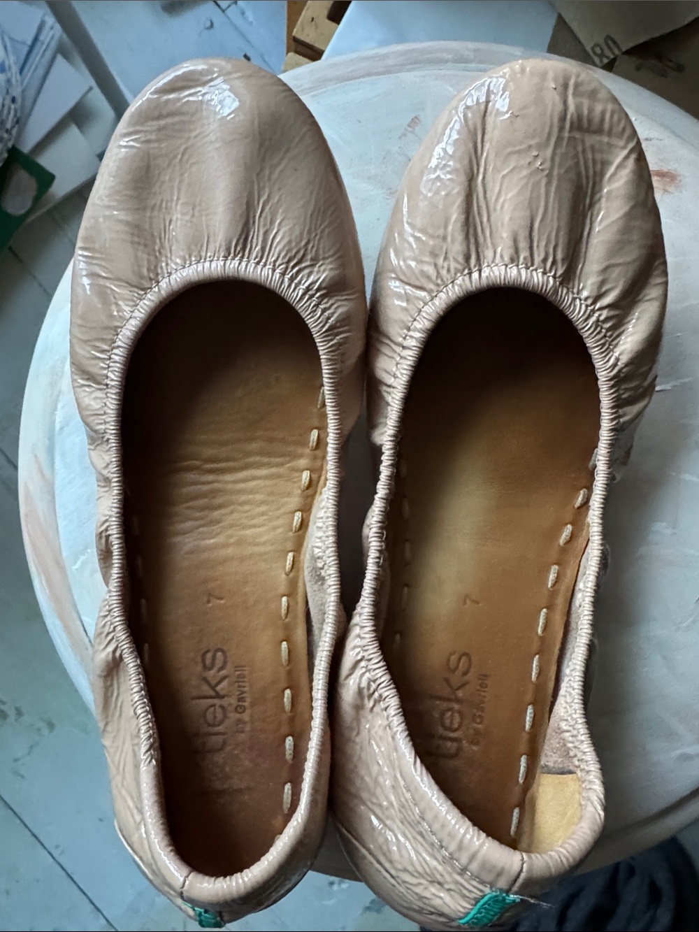 Tieks Women's Ballet Flats in Nude Tan Patent Leather
